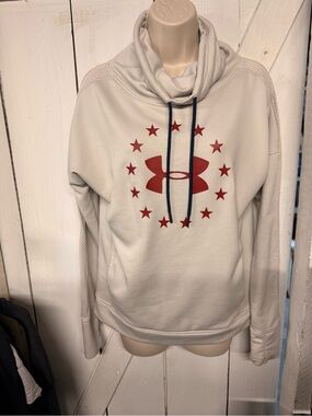 Under Armour Women’s Cream Cowlneck Hoodie with Red Logo